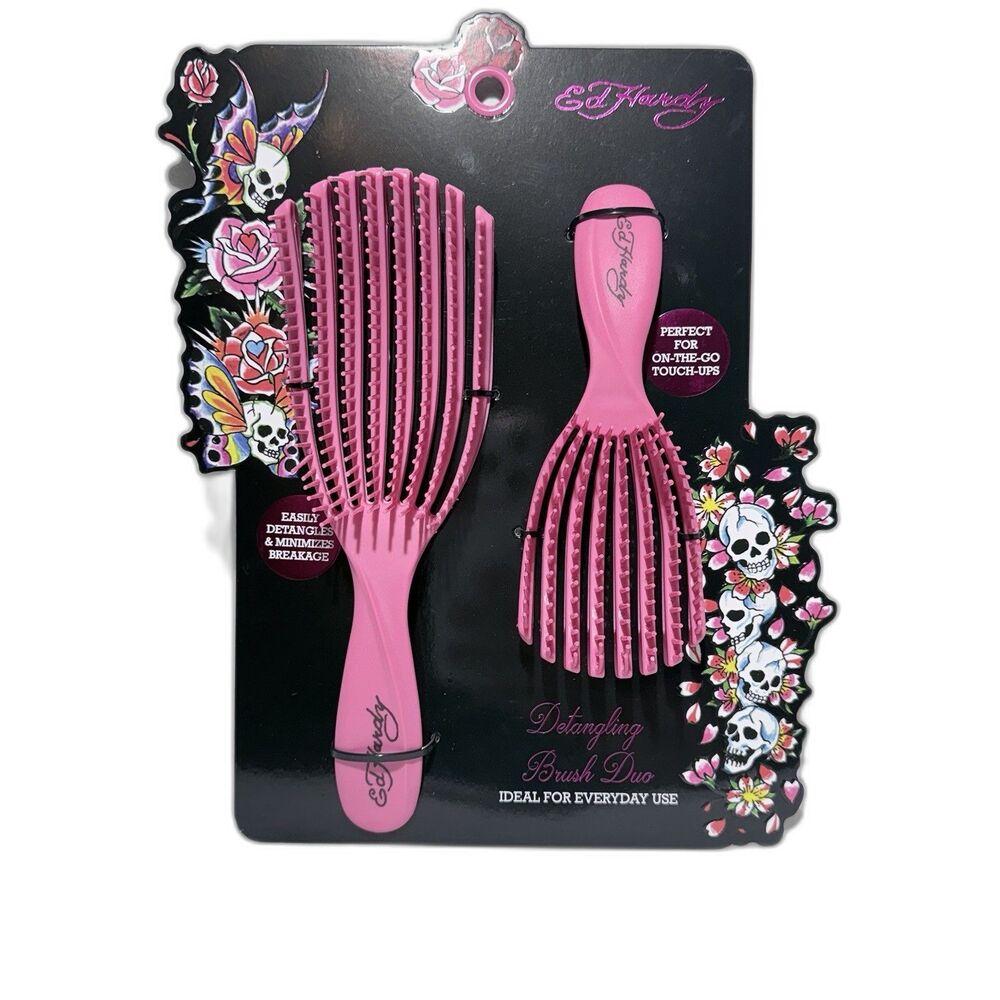 Ed Hardy Detangling Brush Duo Y2K Pink Color 2 Pack Hair Brush NEW